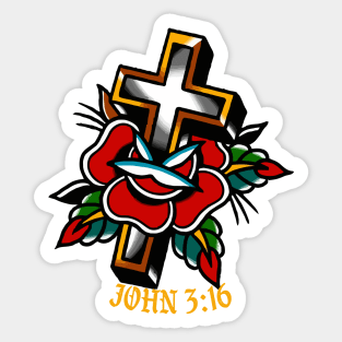 John 3:16 Cross Christian Traditional Tattoo Flash Sticker